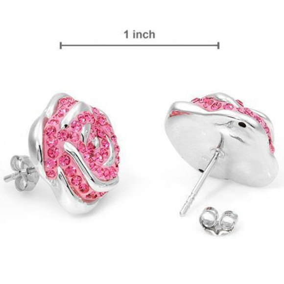DESIGNER ROMANTIC ROSE PINK CRYSTALS SOLID .925 STERLING SILVER EARRINGS**NEW! - Picture 2 of 4